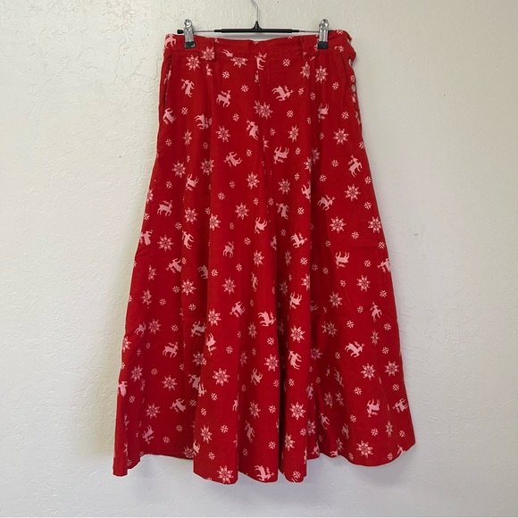 Vintage 80s Norman Shirtmakers Flannel Red Pink Christmas Circle Skirt Sz 12 EVC - Picture 1 of 7